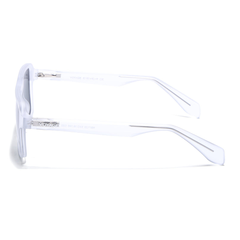 Wayfarer Polarized Sunglasses for Men & Women (Black Lens | Transparent Frame - PMG7275)