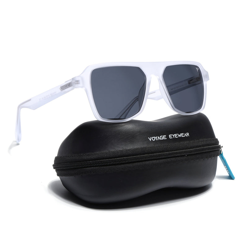 Wayfarer Polarized Sunglasses for Men & Women (Black Lens | Transparent Frame - PMG7275)