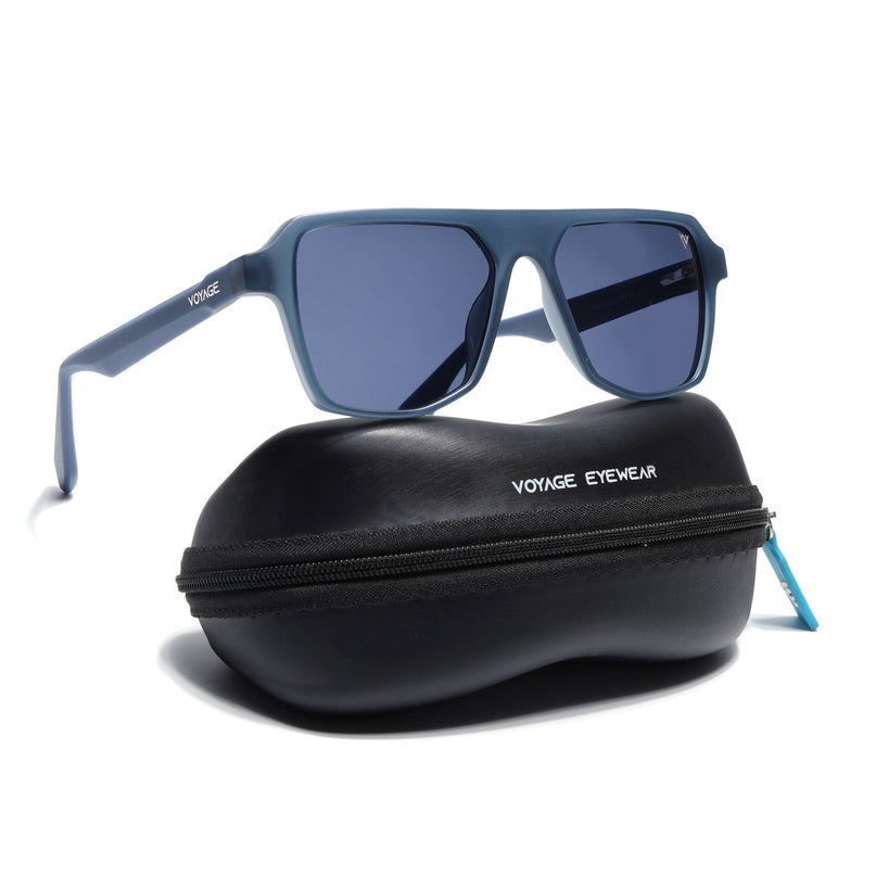 Wayfarer Polarized Sunglasses for Men & Women (Grey Lens | Blue Frame - PMG7276)