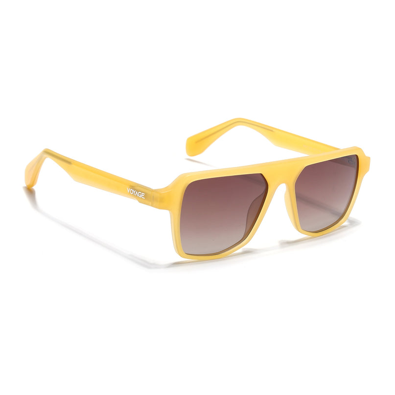 Wayfarer Polarized Sunglasses for Men & Women (Brown & Clear Lens | Sun Yellow Frame - PMG7280)