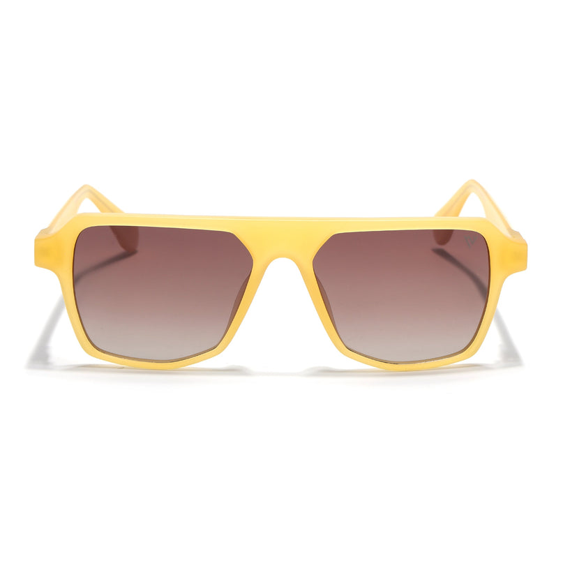 Wayfarer Polarized Sunglasses for Men & Women (Brown & Clear Lens | Sun Yellow Frame - PMG7280)