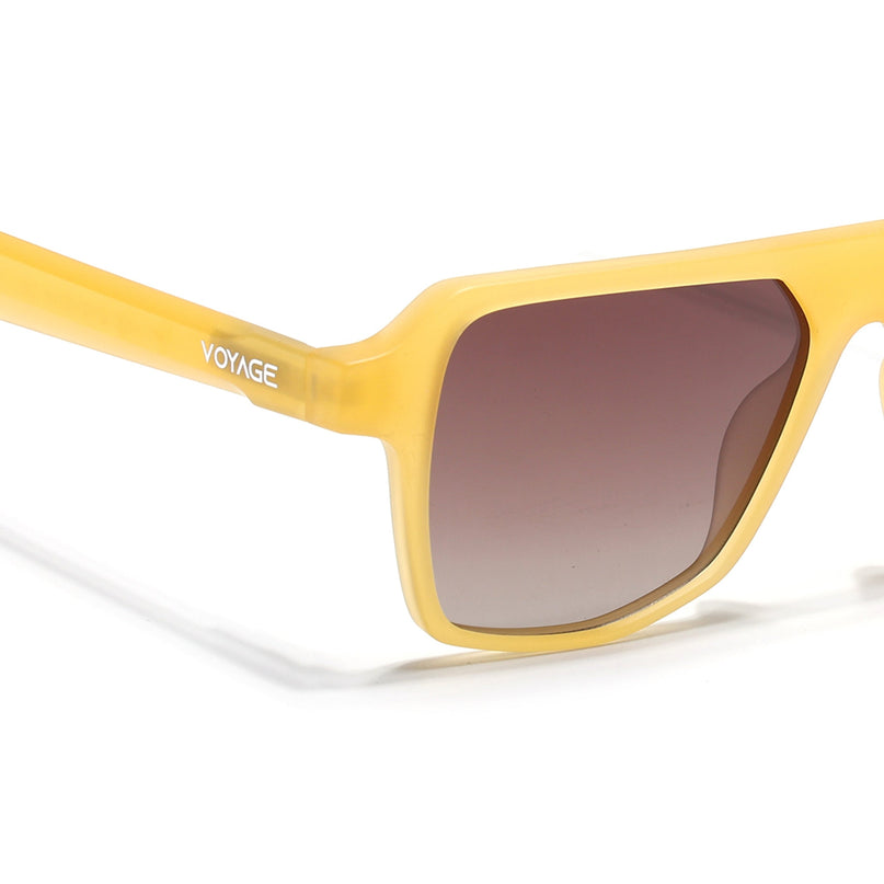 Wayfarer Polarized Sunglasses for Men & Women (Brown & Clear Lens | Sun Yellow Frame - PMG7280)