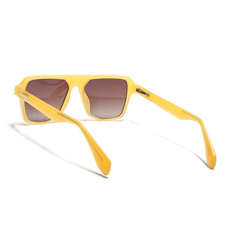 Wayfarer Polarized Sunglasses for Men & Women (Brown & Clear Lens | Sun Yellow Frame - PMG7280)