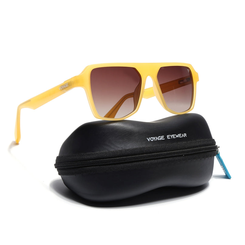 Wayfarer Polarized Sunglasses for Men & Women (Brown & Clear Lens | Sun Yellow Frame - PMG7280)