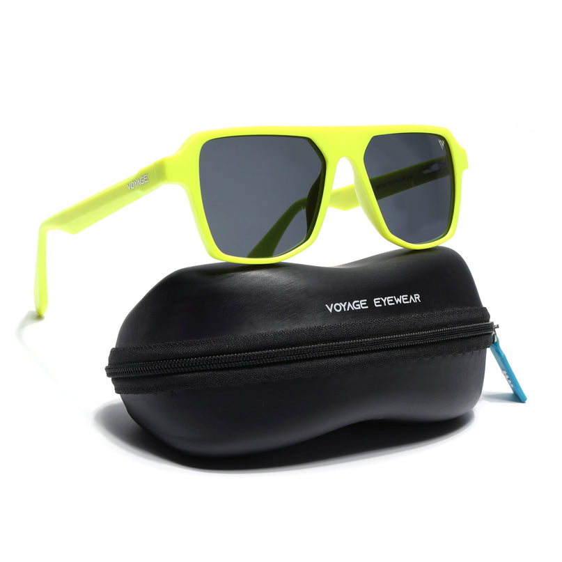 Wayfarer Polarized Sunglasses for Men & Women (Black Lens | Neon Yellow Frame - PMG7281)
