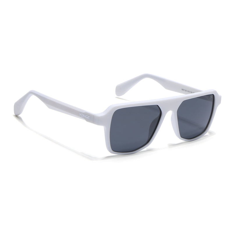 Wayfarer Polarized Sunglasses for Men & Women (Black Lens | White Frame - PMG7282)