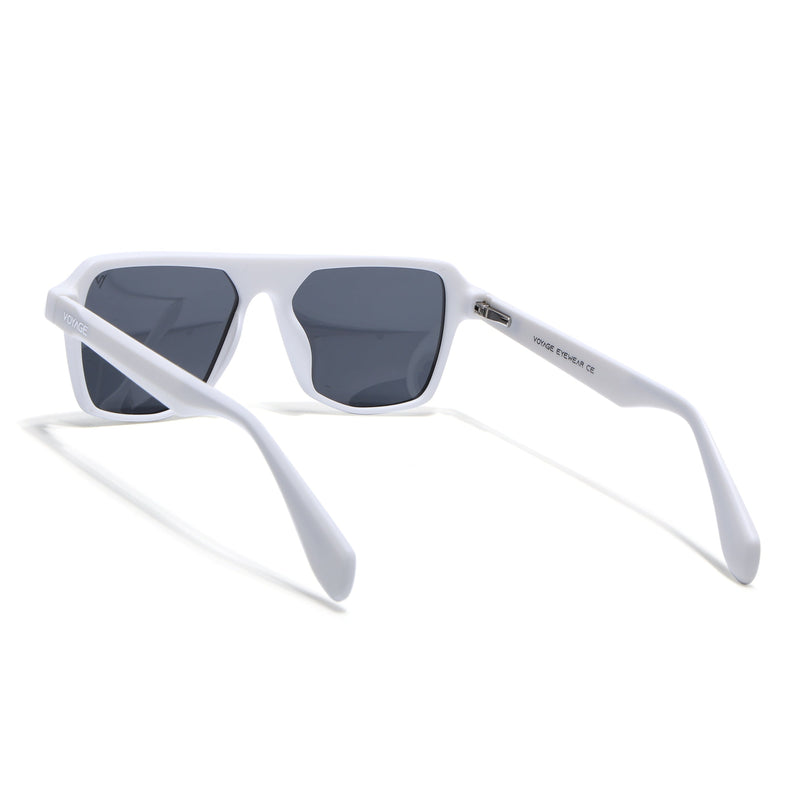 Wayfarer Polarized Sunglasses for Men & Women (Black Lens | White Frame - PMG7282)