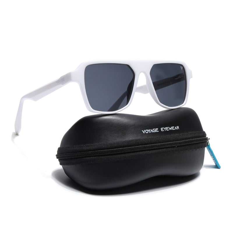 Wayfarer Polarized Sunglasses for Men & Women (Black Lens | White Frame - PMG7282)