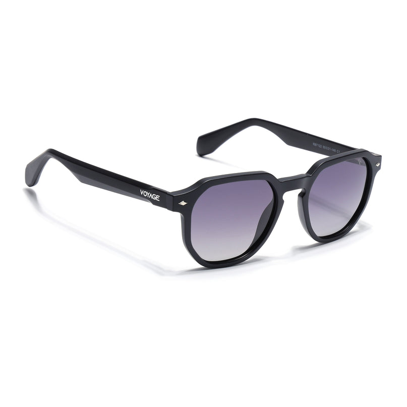 Round Polarized Sunglasses for Men & Women (Black & Clear Lens | Black Frame - PMG7264)