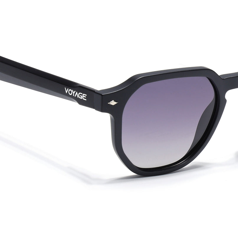 Round Polarized Sunglasses for Men & Women (Black & Clear Lens | Black Frame - PMG7264)