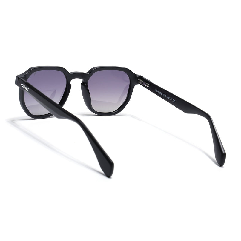 Round Polarized Sunglasses for Men & Women (Black & Clear Lens | Black Frame - PMG7264)