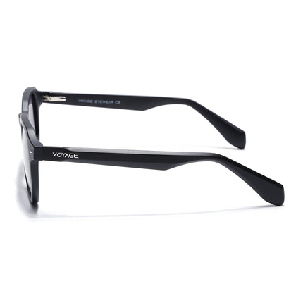 Round Polarized Sunglasses for Men & Women (Black & Clear Lens | Black Frame - PMG7264)