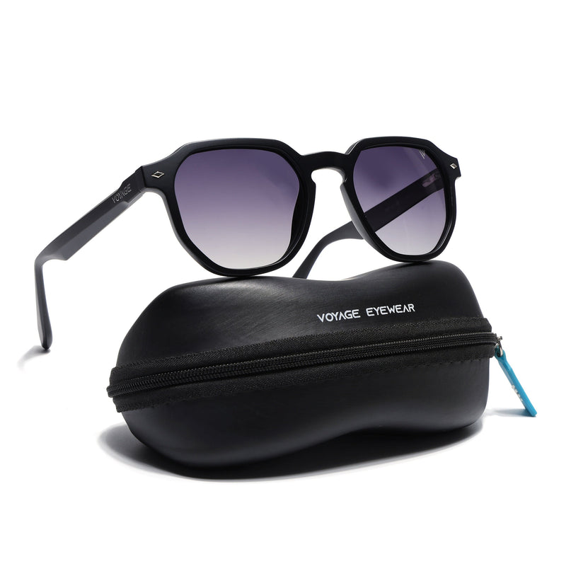 Round Polarized Sunglasses for Men & Women (Black & Clear Lens | Black Frame - PMG7264)