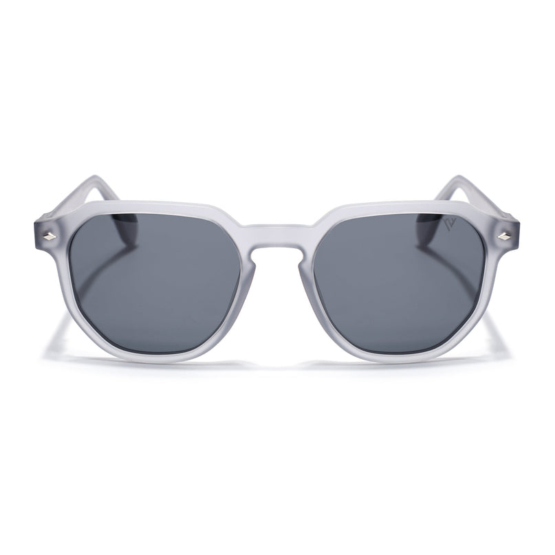 Round Polarized Sunglasses for Men & Women (Black Lens | Dark Grey Frame - PMG7265)