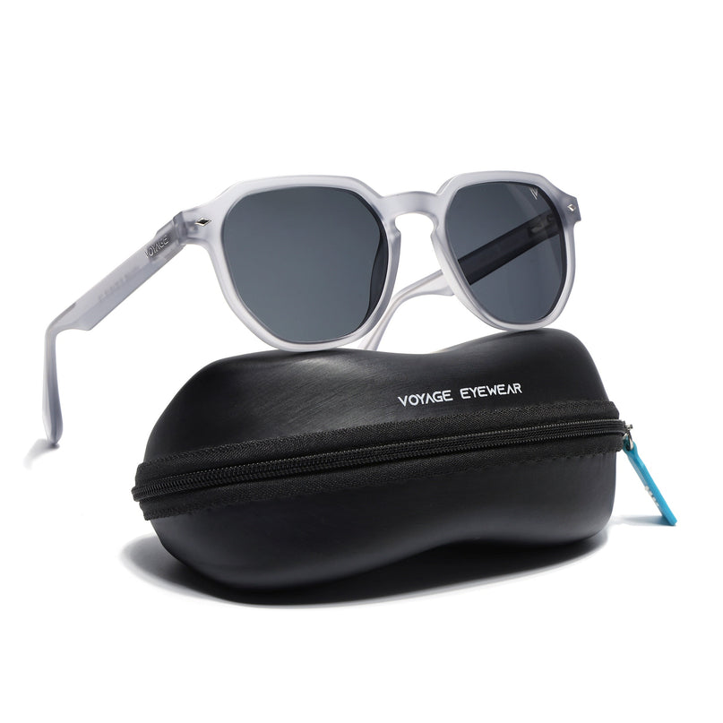 Round Polarized Sunglasses for Men & Women (Black Lens | Dark Grey Frame - PMG7265)