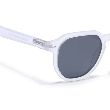 Round Polarized Sunglasses for Men & Women (Black Lens | Transparent Frame - PMG7266)