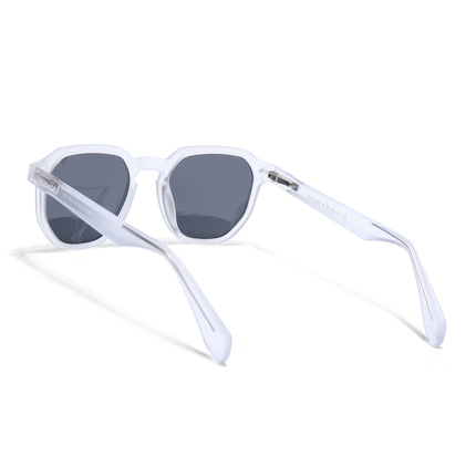 Round Polarized Sunglasses for Men & Women (Black Lens | Transparent Frame - PMG7266)