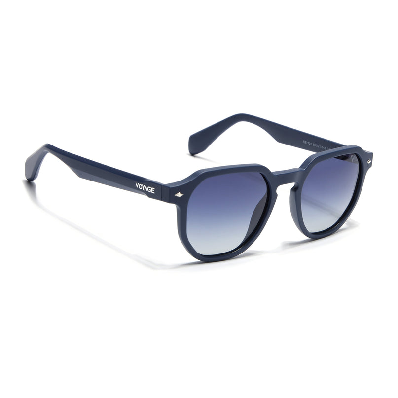Round Polarized Sunglasses for Men & Women (Grey & Clear Lens | Matt Blue Frame - PMG7267)