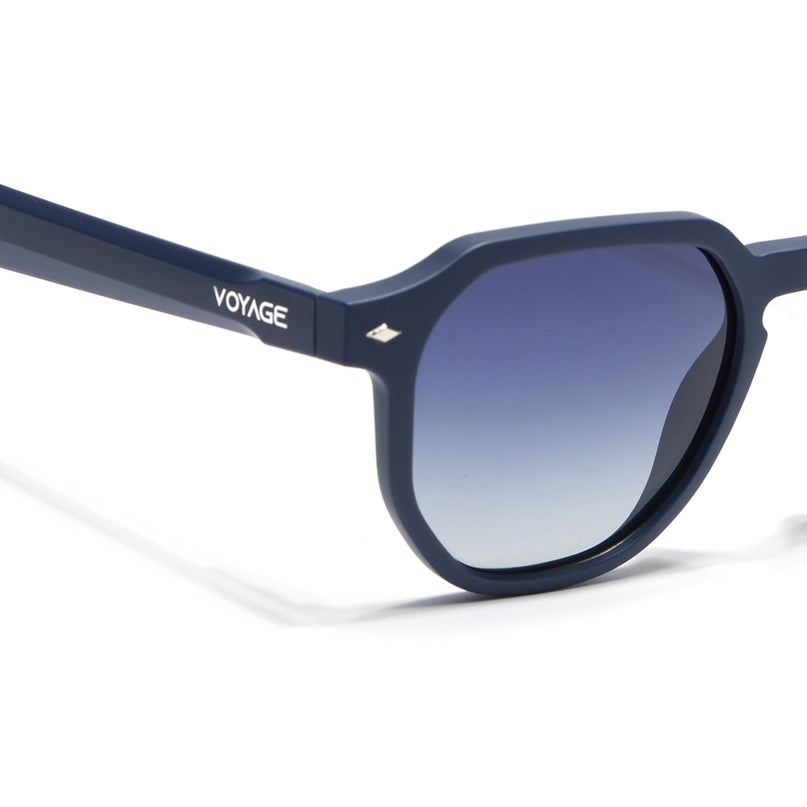 Round Polarized Sunglasses for Men & Women (Grey & Clear Lens | Matt Blue Frame - PMG7267)