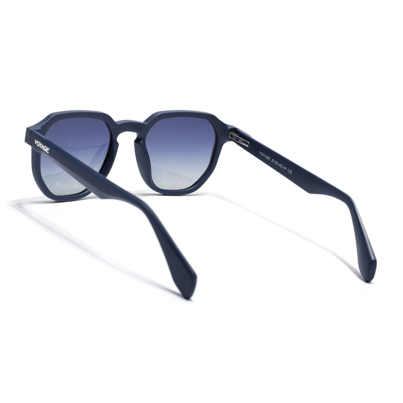 Round Polarized Sunglasses for Men & Women (Grey & Clear Lens | Matt Blue Frame - PMG7267)