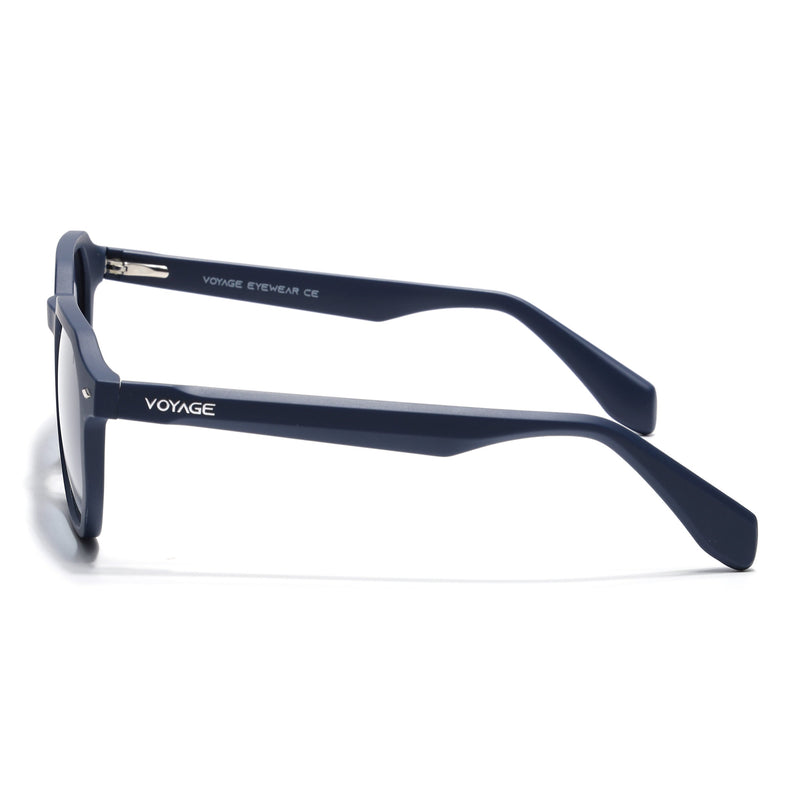 Round Polarized Sunglasses for Men & Women (Grey & Clear Lens | Matt Blue Frame - PMG7267)