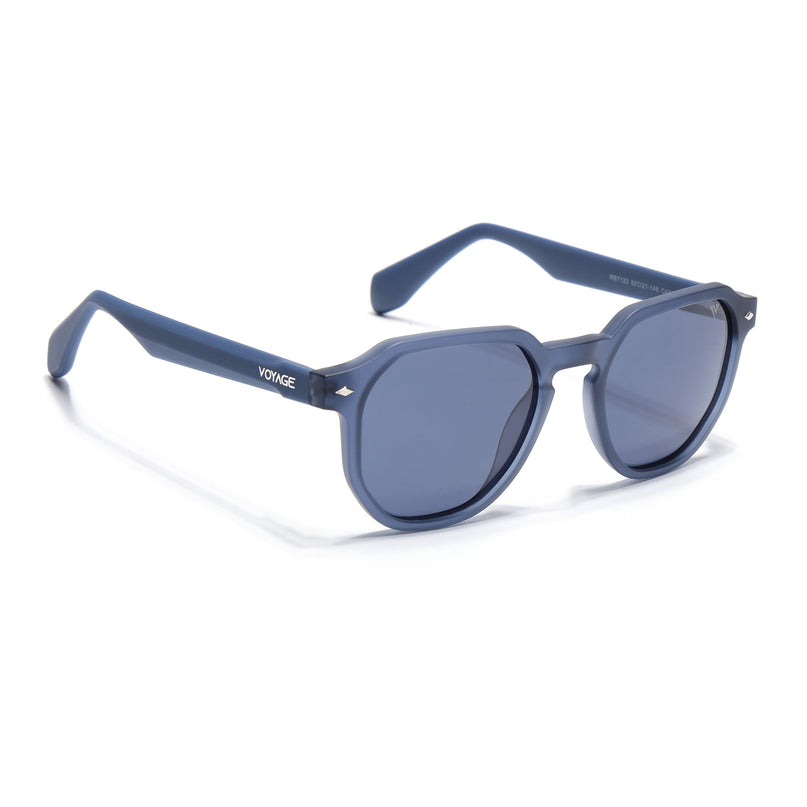 Round Polarized Sunglasses for Men & Women (Grey Lens | Blue Frame - PMG7268)