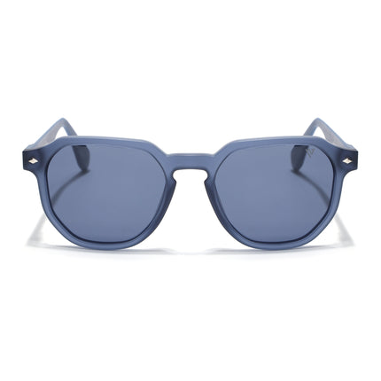 Round Polarized Sunglasses for Men & Women (Grey Lens | Blue Frame - PMG7268)