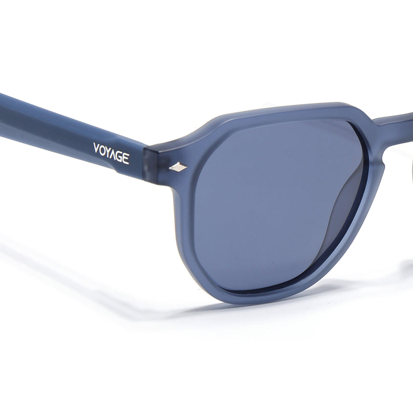 Round Polarized Sunglasses for Men & Women (Grey Lens | Blue Frame - PMG7268)