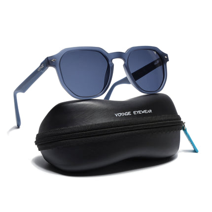Round Polarized Sunglasses for Men & Women (Grey Lens | Blue Frame - PMG7268)