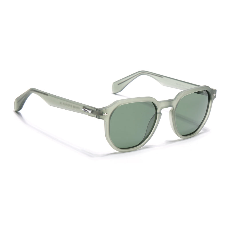 Round Polarized Sunglasses for Men & Women (Green Lens | Green Frame - PMG7269)