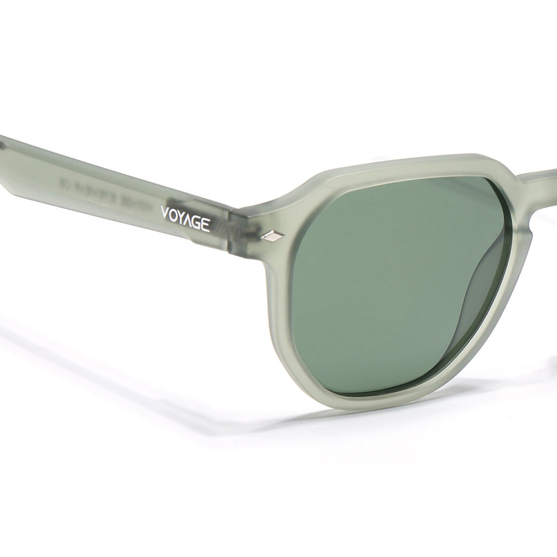 Round Polarized Sunglasses for Men & Women (Green Lens | Green Frame - PMG7269)