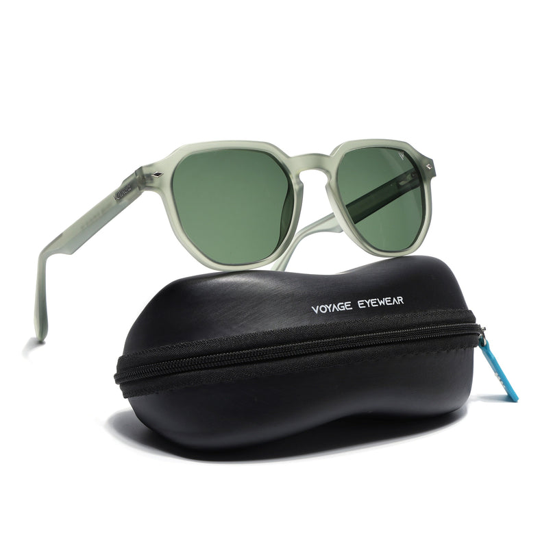 Round Polarized Sunglasses for Men & Women (Green Lens | Green Frame - PMG7269)