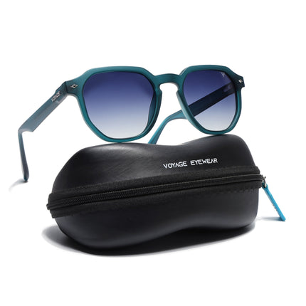 Round Polarized Sunglasses for Men & Women (Grey & Clear Lens | Sea Green Frame - PMG7270)