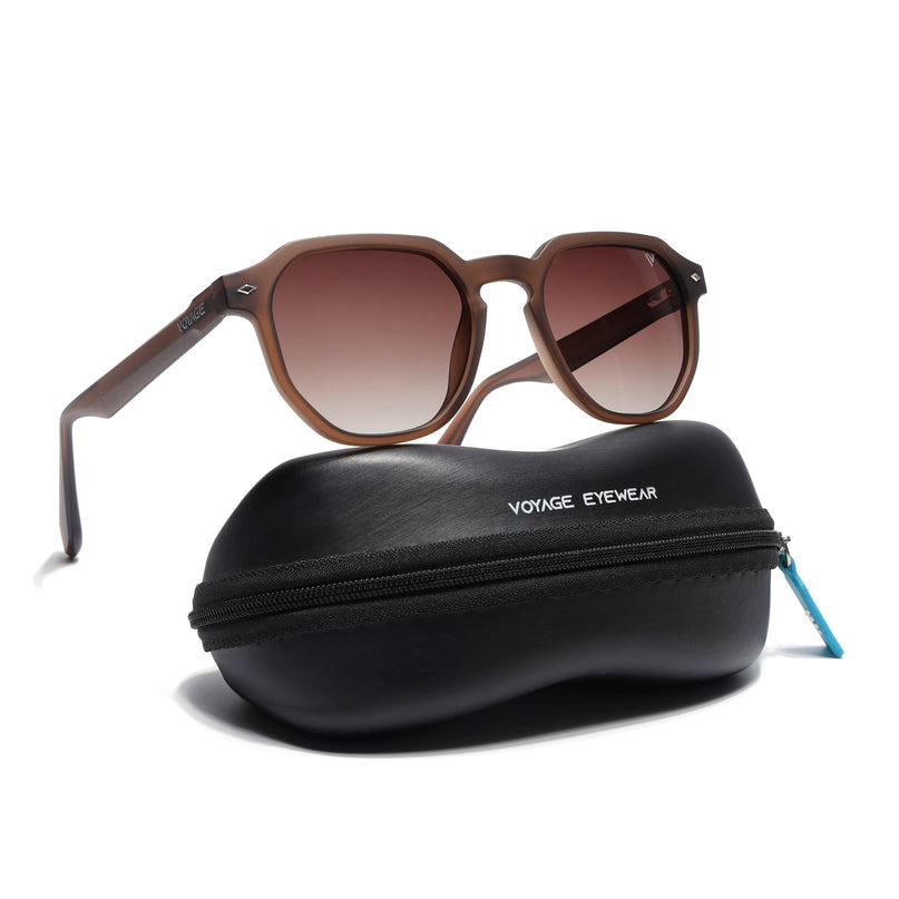 Round Polarized Sunglasses for Men & Women (Brown & Clear Lens | Brown Frame - PMG7271)