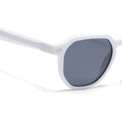 Round Polarized Sunglasses for Men & Women (Black Lens | White Frame - PMG7272)