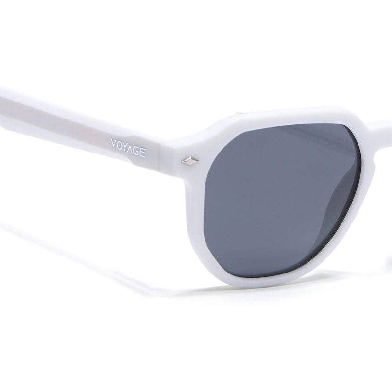 Round Polarized Sunglasses for Men & Women (Black Lens | White Frame - PMG7272)