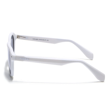 Round Polarized Sunglasses for Men & Women (Black Lens | White Frame - PMG7272)