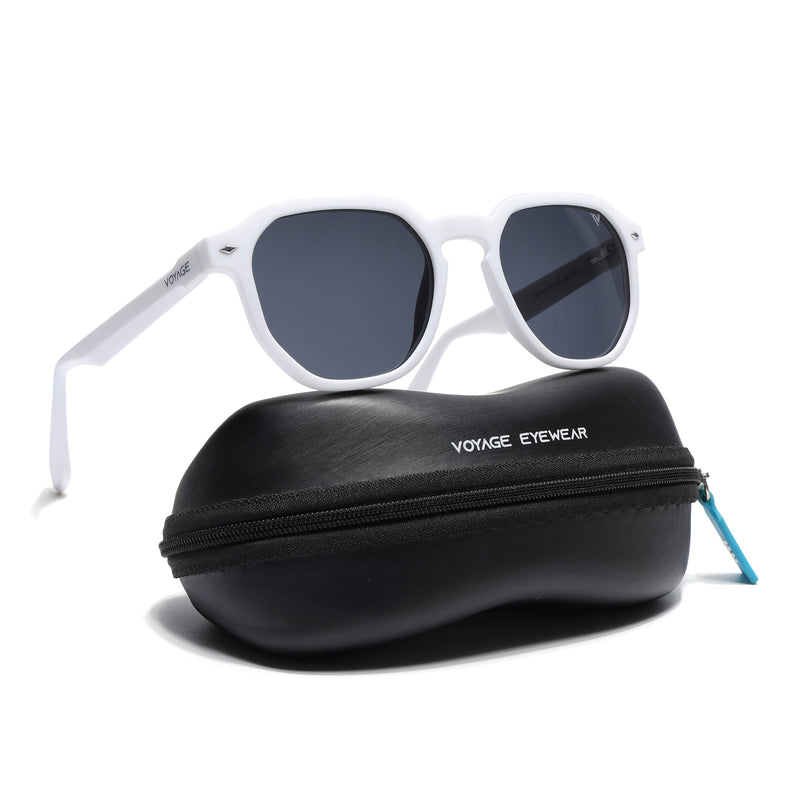 Round Polarized Sunglasses for Men & Women (Black Lens | White Frame - PMG7272)