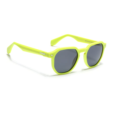 Round Polarized Sunglasses for Men & Women (Black Lens | Neon Yellow Frame - PMG7273)