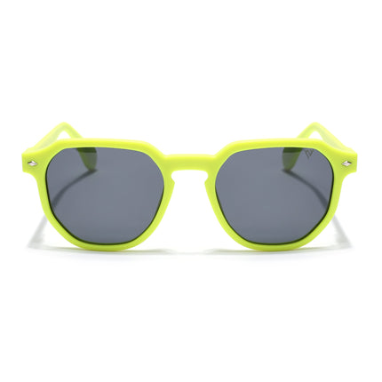 Round Polarized Sunglasses for Men & Women (Black Lens | Neon Yellow Frame - PMG7273)