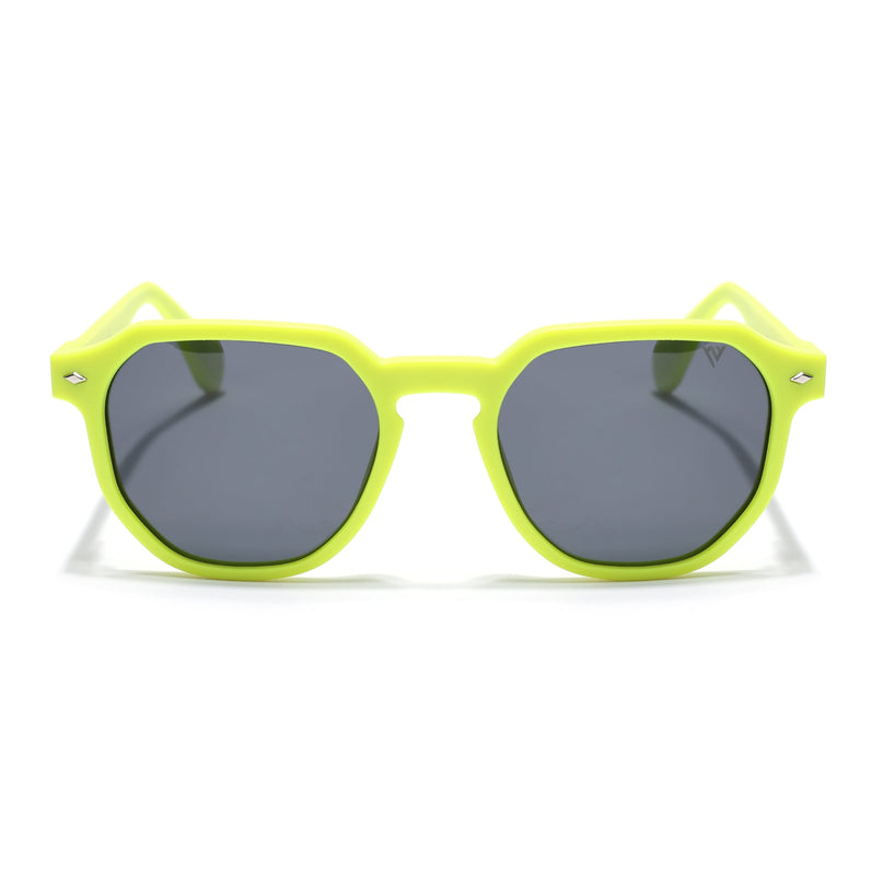 Round Polarized Sunglasses for Men & Women (Black Lens | Neon Yellow Frame - PMG7273)