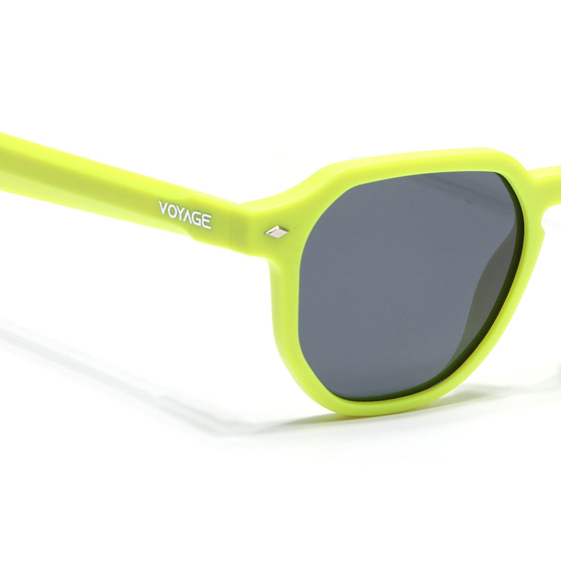 Round Polarized Sunglasses for Men & Women (Black Lens | Neon Yellow Frame - PMG7273)