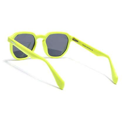 Round Polarized Sunglasses for Men & Women (Black Lens | Neon Yellow Frame - PMG7273)