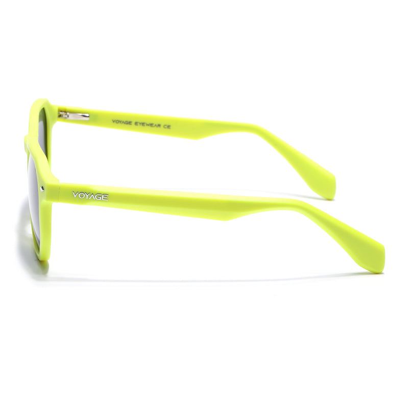 Round Polarized Sunglasses for Men & Women (Black Lens | Neon Yellow Frame - PMG7273)