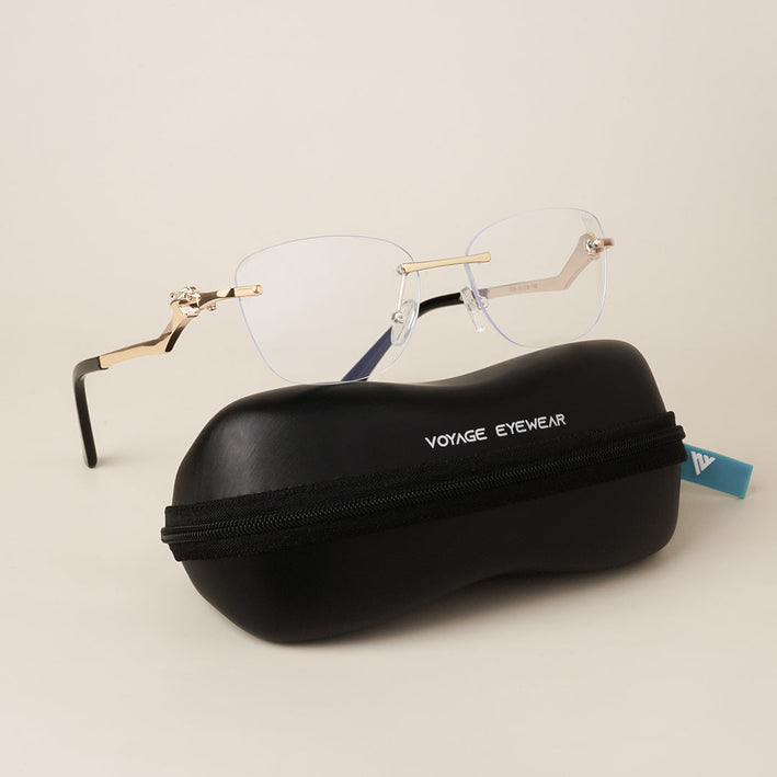 Voyage Golden Square Rim Less Eyeglasses - MG3930