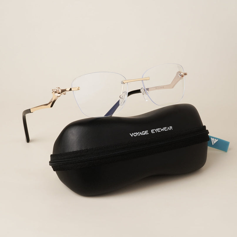 Voyage Golden Square Rim Less Eyeglasses - MG3930