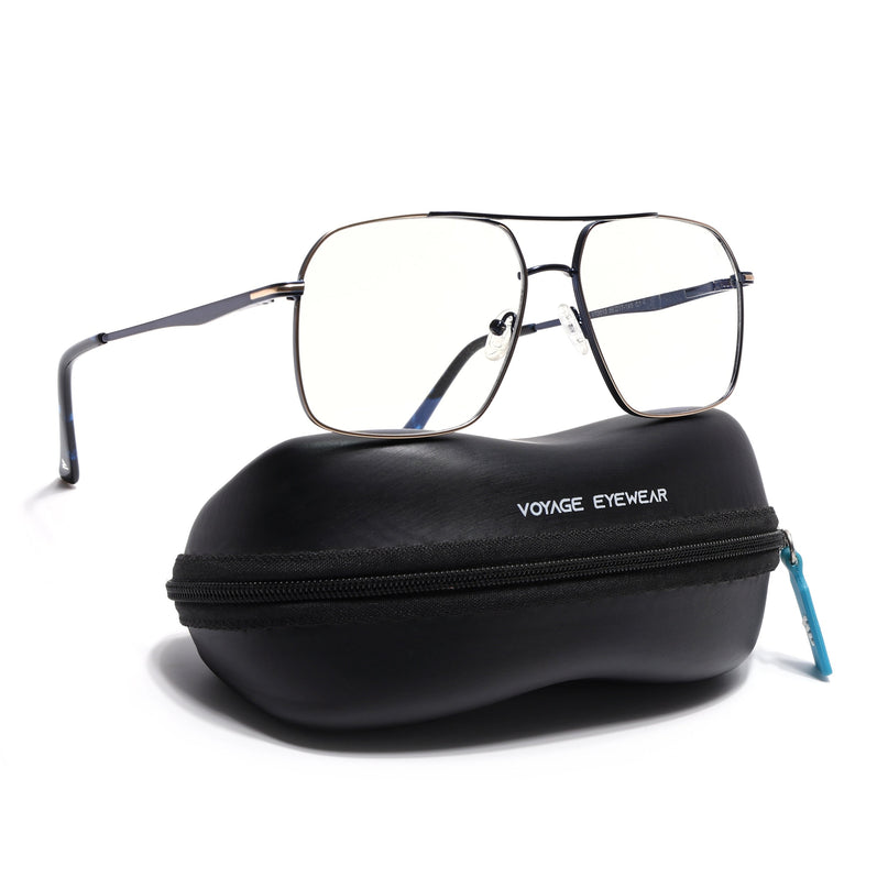 Voyage Golden & Navy Blue Wayfarer Eyeglasses for Men & Women (73013FMG7068-C4)
