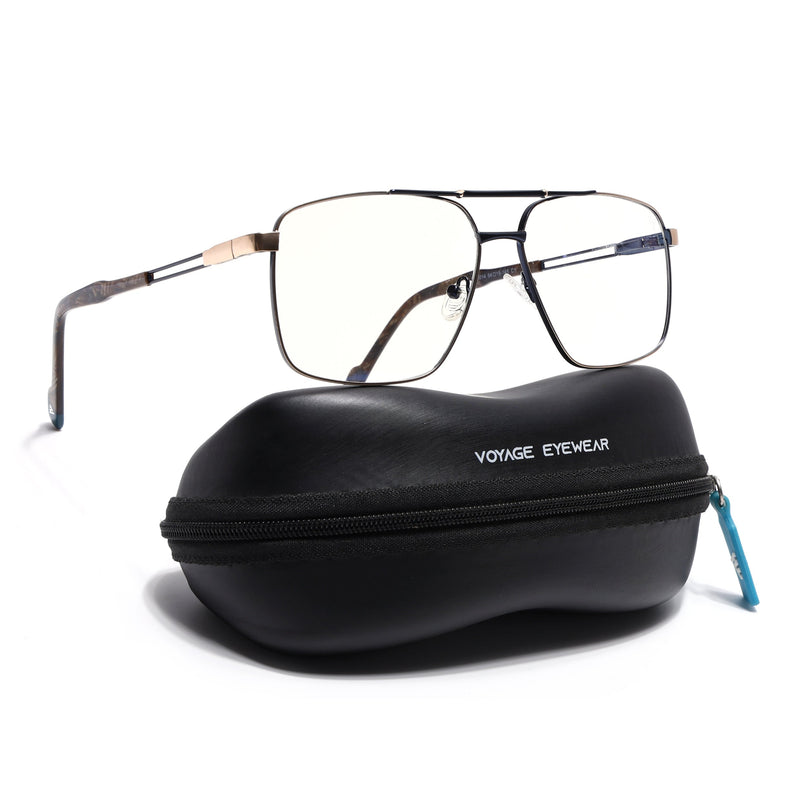 Voyage Golden & Navy Blue Wayfarer Eyeglasses for Men & Women (73014FMG7075-C4)