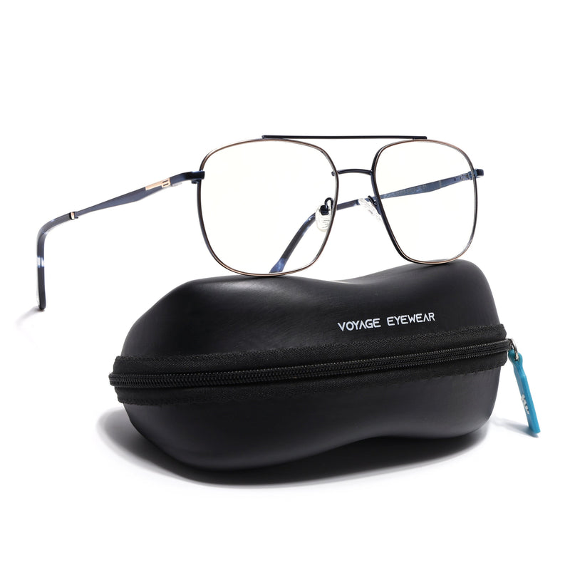 Voyage Golden & Navy Blue Wayfarer Eyeglasses for Men & Women (73016FMG7089-C4)