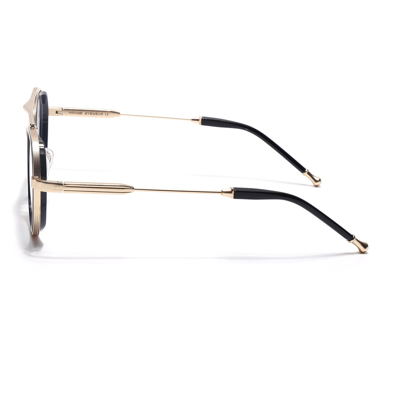 Voyage Golden & Black Round Eyeglasses for Men & Women (7329FMG7058-C2)